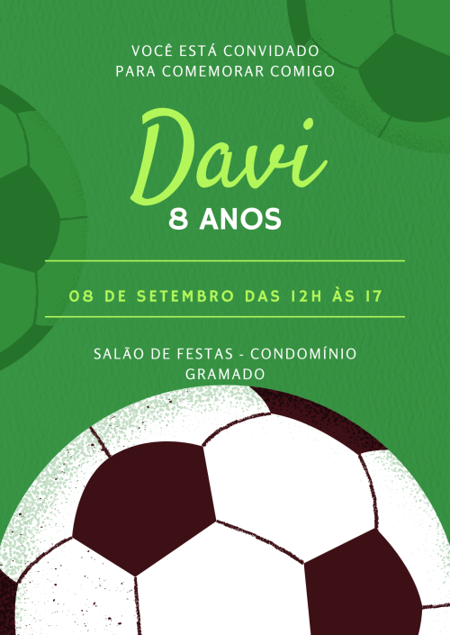 Convite Virtual Aniversário Jogo de Futebol Bola Ilustrado Verde